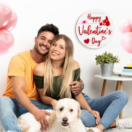 Zzbakress Valentine' s Day Decor Door Sign 3D Wooden Welcome Sign Happy Valentines Day Hanger Home Decor for Farmhouse Porch (red-pink style1)