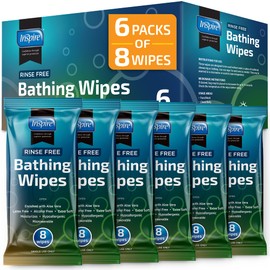Inspire Thick Rinse Free Body Wash Wipes | Bathing Wipes, Shower Wipes - Rinse Free Wet Wipes | Thick Strong Extra Large With Aloe, Wipes For Adults, Body Wipes For Adults Bathing | Cleansing Adult Wipes (Thick Rinse Free Body Wash Wipes) (Thick 6 Packs of 8)