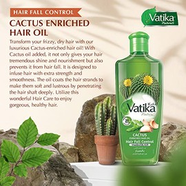 Aceite capilar enriquecido con cactus de Vatika Naturals - Control de la caída del cabello y fortalecimiento - Nutre el cuero cabelludo y las raíces -