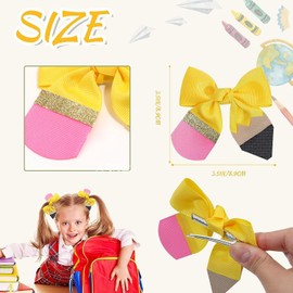 Back to School Hair Bows for Girls Teacher, 2Pcs Baby Hair Clips Pencil Ribbon Hair Accessories Hair Bow Alligator Clips Yellow Pencil Hair Barrette for School Open Season Student Toddler Hair Decor