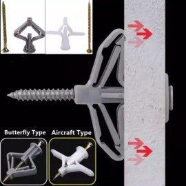 동공앙카 나비 석고 토우 50100개 나사 벽 앵커 키트 드릴링 홈 나일론 보드 피어싱 [white 100 pcs] Dowel Anchor Butterfly Gypsum Tow 50100pcs Screw Wall Anchor Kit Drilling Home Nylon Board Piercing [white 100 pcs]