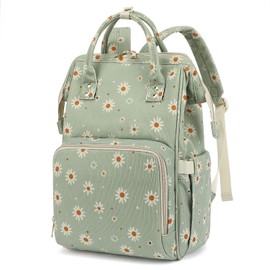 Yusudan College Laptop Backpack, Travel Backpack for Women, Corduroy Casual Daypack, School Backpack Bookbag for Girls (Green Corduroy Daisy)