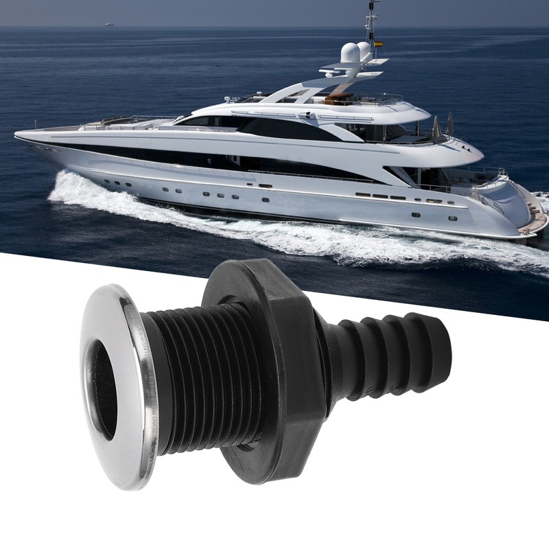Boat 3/4in Through Hull Scupper Drain Straight Black with Stainless
