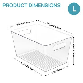 Vtopmart Clear Plastic Pantry Organizer Bins, 4 PCS Food Storage Bins with Handle for Refrigerator, Fridge, Cabinet, Kitchen, Countertops, Cupboard, Freezer Organization and Storage, BPA Free, Large