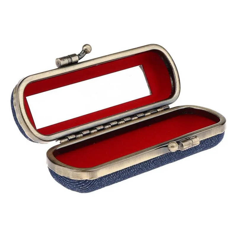Estuche De Brillo Labial Con Espejo Para Bolso Azul Oscuro