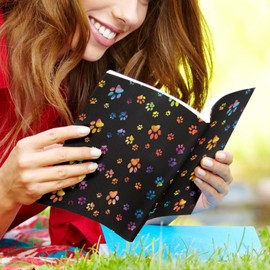 Gomyblomy Dog Paw Print Book Socks Stretchable Fabric Book Cover for Hardcover, Colorful Book Cloth Durable Book Sleeve Reusable Book Protector for Most Paperback and Textbooks up to 9" x 11"