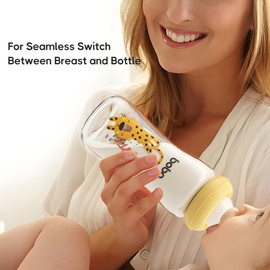 YOHKOH Natural Glass Baby Bottle with Level 2 Medium Flow Nipple, Newborn Anti-Colic Baby Bottles, Wide Neck Mushroom Baby Glass Bottle (8.8ounce (Pack of 4), Yellow2)