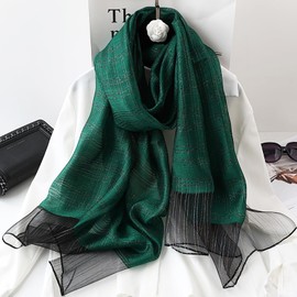 SNUG STAR Cotton Silk Scarf Elegant Soft Wraps Color Shade Scarves for Women (Colorful Gold Thread(Green))