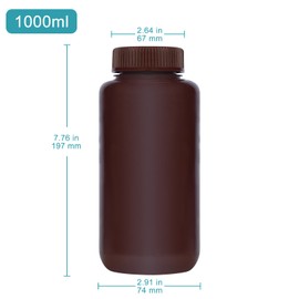 stonylab Amber Wide Mouth Reagent Bottle, 1000 ml, PP Screw Cap, 2 Pack, Durable and Chemical Resistant Laboratory Supply