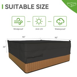 Waterproof Hot Tub Cover, 600D Heavy Duty Polyester Outdoor SPA Covers, Black, 90 x 90 inch
