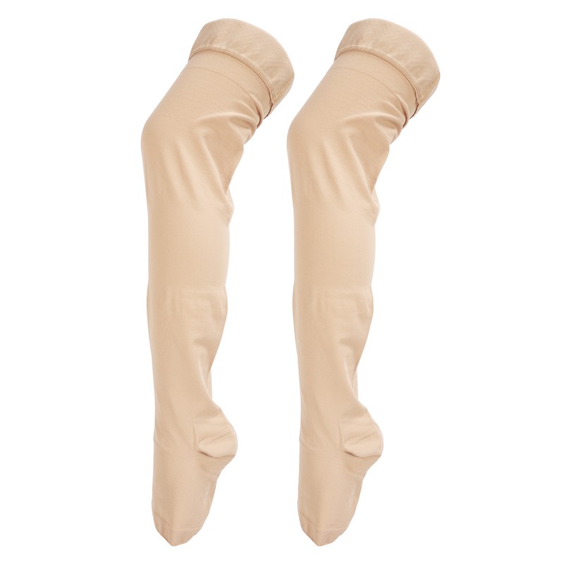 3XL Beige Open Toe Compression Stockings Thigh High 23‑32mmHg Toeless