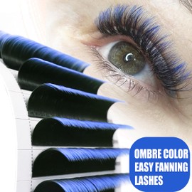 Color Easy Fan Lashes 0.07 D Curl Ombre Blue Volume Lash Extensions 9-16mm Mixed Lash Tray Color Lashes Extension Self Fanning 2D-10D Volume Eyelash Extensions by CoMango