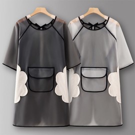 Men's Waterproof Oil-Resistant TPU Half-Sleeve Work Apron Overcoat for Kitchen & Home 2025 Black Pocket-Free SJ702 Vest, 80cm Length 15ea