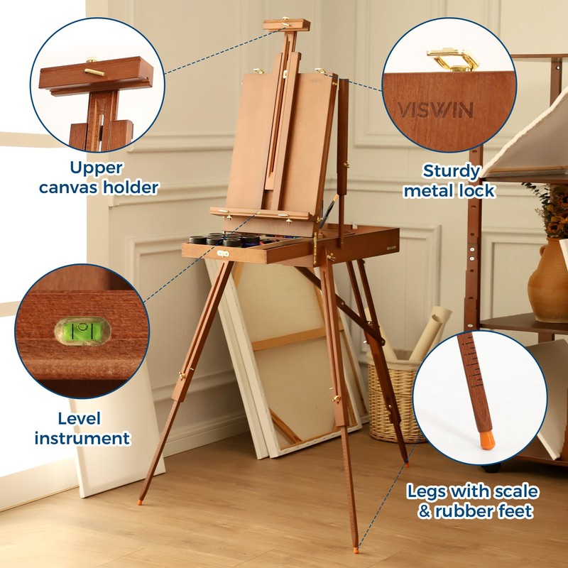 VISWIN French Easel for Painting with Palette, Shoulder Strap &