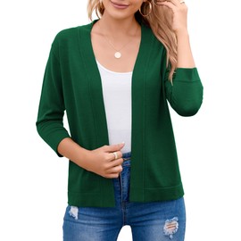 Bettysays Women's 3/4 Sleeve Open Front Cropped Cardigan Sweater Elegant Shrugs for Women (Large,Dark Green)