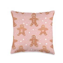 Christmas Craze Pink Christmas Gingerbread Man Cute Holiday Themed Throw Pillow, 16x16, Multicolor
