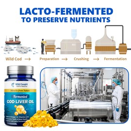 Fermented Cod Liver Oil, Rich in Omega-3, Vitamin A & D – Supports Teeth Wellness, Nutrient Absorption, and Skin Health, Suitable for Adults and Kids (Unflavored, 120 Capsules)