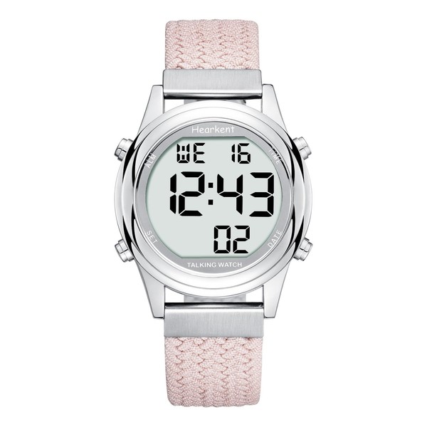 Hearkent Digital Talking Watch for Ladies with American Accent Voice LCD Big Numbers Watch for Visually impaired, Elderly or Blind People (Pink)