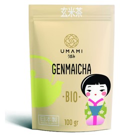 Umami Organic Genmaicha Green Tea from Japanese Grown 100g - Roasted Rice Tea Leaves -