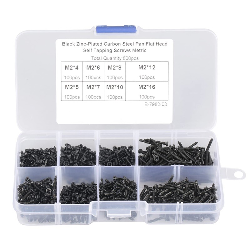 800pcs M2 Carbon Steel Countersunk Screw Cross Screw Self Tapping