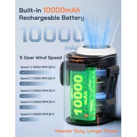 POKISEED Portable Waist Fan Rechargeable, 10000mAh Belt Clip Fan, 5-Speed 16000RPM, Clip-On Personal Cooling A/C for Neck, Desk, Waist Use, Hands-Free Under Shirt Airflow for Camping, Jobsites, Hiking