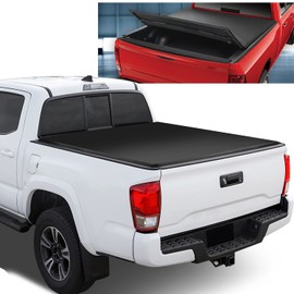 Auto Dynasty Vinyl Soft Top Tri-Fold Adjustable Truck Tonneau Cover Compatible with Toyota Tacoma 5Ft Fleetside/Styleside Bed 2016-2024, Matte Black