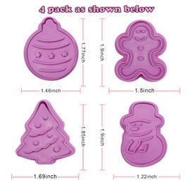 Mini 3D Christmas Cookie Cutters Set, Christmas Holiday Fondant Biscuit Pastry Cookie Cutter Stamp, Xmas Spring-loaded Handle Cutter Shape with Santa, Christmas Tree, Bell, Gingerbread Man (4 PCS)