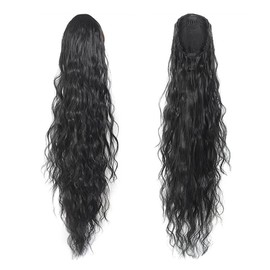 XFSRG Lange Pferdeschwanz Haarteil Extensions Wellig Lockig Haarextension Synthetik Zopf Haarverlängerung mit Kordelzug Haarteil Ponytail für Damen（Schwarz/66CM）