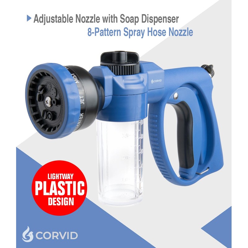 Corvid Adjustable Nozzle with Soap Dispenser, 8-Pattern Spray Hose Nozzle