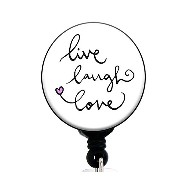 Live Laugh Love - Retractable Badge Reel with Swivel Clip and Extra-Long 34 inch Cord - Badge Holder