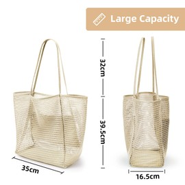 KALIDI Mesh 23L Extra Large Tote Bags for Women with Zip Pocket Shoulder Bag Summer Beach Bags Reusable Shopping Bag for Picnic Holiday Travel Grocery