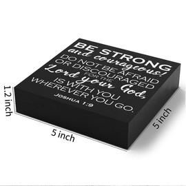 Bible Verse Wooden Box Sign Plaque Be Strong and Courageous Do Not Be Afraid Wood Box Sign Rustic Art Home Office Shelf Desk Decor 5 x 5 x 1 Inches