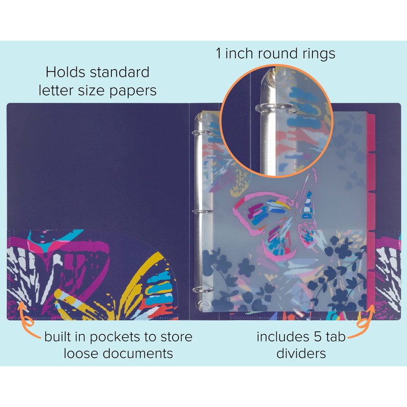 Vera Bradley 3 Ring Binder with Flexible Plastic Cover (Butterfly