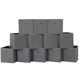 NieEnjoy Foldable Storage Cubes Bins ,11 Inch Cloth Storage Cube Fabric Storage Box Cubes Organizer Baskets with Dual Handles for Home Organizer Set of 12 (Grey)