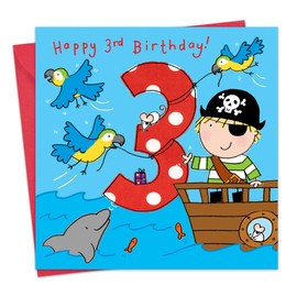 Twizler 3rd Birthday Card Boy Pirate - Age 3 Birthday Card - Boys Birthday Card Age 3 - Happy Birthday Card 3 Year Old Boy - Childrens Happy Birthday Cards Boy - Card Age 3 Boy