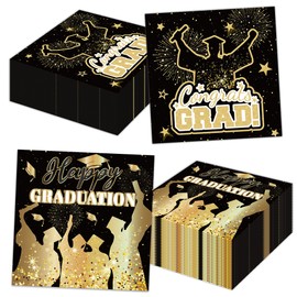 Graduation Paper Napkin, 80PCS Graduation Napkins Disposable Luncheon, Black & Gold Star Party Supplies Birthday Decorations, Grad Dinner Paper Napkins for Congrats Grad Party Decorations Supplies