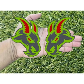 Badge Addictz Angry Goat Lime Green / Matte Red Eye & Horns Emblem Badge Car or Truck 2 Badges