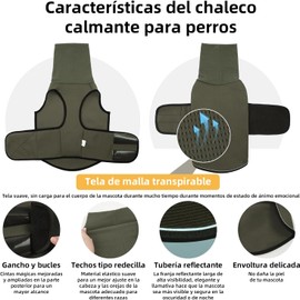 Chaleco de Ansiedad para Perro | con Mangas para Cabeza | Alivio para Fuegos Artificiales, Truenos y Ansiedad por Separación | Tela Transpirable, Ajustable | Reflectante (Verde Oliva, S)