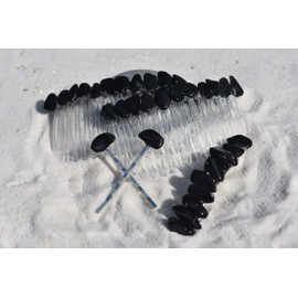 Apache Tears Stone Hair Clip Set - Includes 2 Hair Combs, 1 60 mm French Barrette, 2 Hair Pins