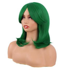 MapofBeauty 18 Inch/45 cm Layered Bangs Straight Synthetic Fiber Shoulder Length Hair Daily Use Wig (Grass Green)