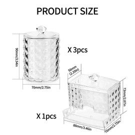 SZSIQI Pack of 4 Cotton Buds Container, Cotton Pad Dispenser, Cotton Pads Storage Box, Cotton Buds Holder for Cosmetics, Make-Up, Ear Sticks, Cotton Buds Storage Organiser, Bathroom Dressing Table