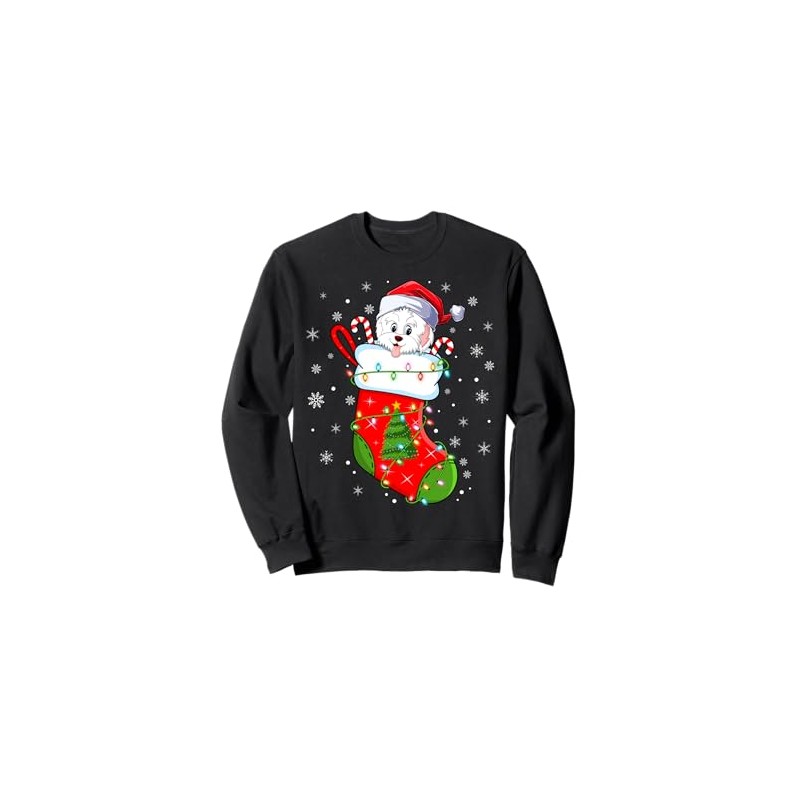 Funny Havanese Dog In Christmas Socks Lights Xmas Sweatshirt