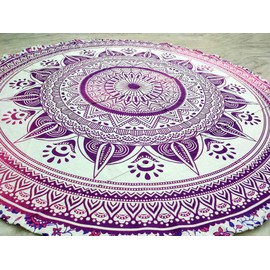 Round Beach Tapestry Turquoise Mandala Throw/Boho Hippie Beach Blanket Roundie/Indian Cotton Bohemian Large Round Table Cloth-Home Decor/Yoga Mat Meditation Picnic Rug (70", Pink)