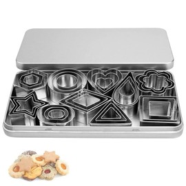 Mini Cookie Cutter Set - 30 Small Molds to Cut Out Polymer Clay, Pastry Dough, Pie Crust & Fruit - Metal Stamps Star Flower Hexagon Round Heart Square Triangle Oval Raindrop Geometric Shapes Cutter