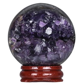 Nupuyai Amethyst Stone Druze Geode Ball with Stand, Natural Crystal Amethyst Druze Piece Druzy Segment Natural Piece Stone Cluster Rough Stone Decoration (40-50 mm)