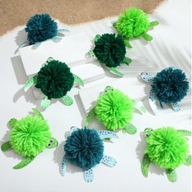 Hollowfly 24 Pcs Turtle Party Birthday Decorations Cardboard Craft Kit Fluffy Yarn Turtle Craft with Paper Cutouts Yarn Pom Poms Stickers DIY Project Art Activities Summer Ocean Sea Hanging Decor