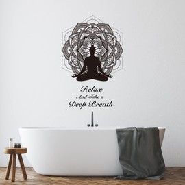 PLIGREAT Lotus Flower Wall Sticker Relax Sayings Wall Sticker Vinyl Yoga Silhouette Wall Sticker Meditation Wall Decoration Sticker for Bathroom Yoga Studio Bedroom Home Decor