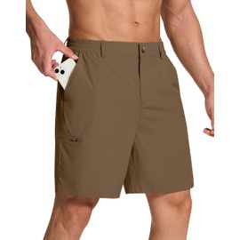 SERAMY - Pantalones cortos de golf elásticos para hombre, con 6 bolsillos, ajuste seco, entrepierna de 7 pulgadas, vestido ligero para senderismo, trabajo, casual, Marrón, XX-Large Short