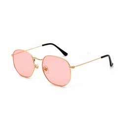 WDZAYXC Classic Vintage Polygon Sunglasses for Men and Women,Gold/Pink