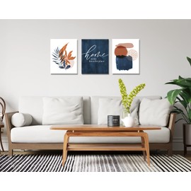 Pigort Wall Art for Living Room Blue and Terracotta Abstract Canvas Wall Art Set Burnt Orange Botanical Tropical Plants Picture Wall Decor for Home (12'' x 16'' x 3 Panel)